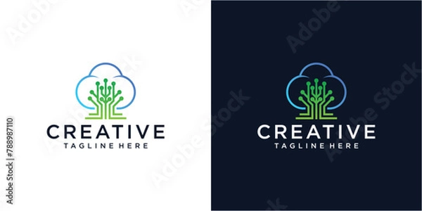 Fototapeta Network connection tree logo design template.
