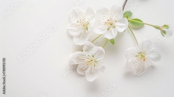 Fototapeta Blossom flat lay on white background 3 : Generative AI
