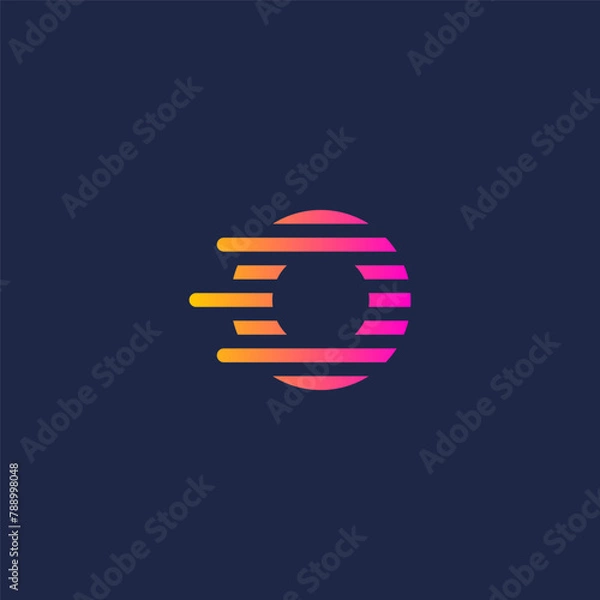 Fototapeta Letter O initial logo with motion lines effect. Magenta yellow gradient.