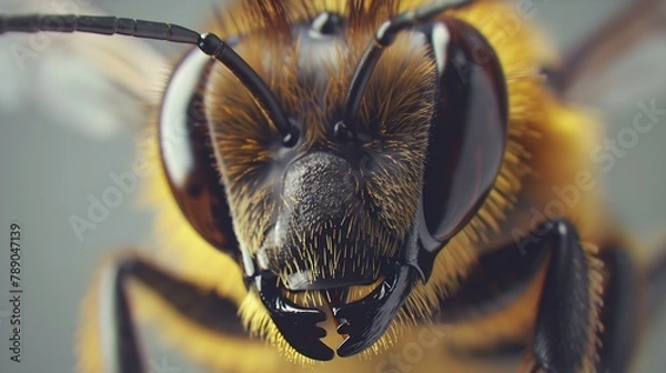 Obraz Stunning macro bee with huge eyes closeup : Generative AI