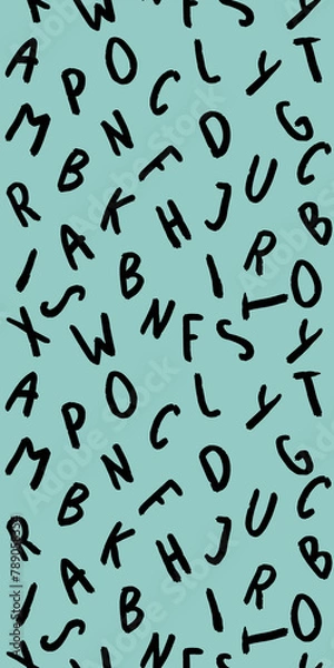 Fototapeta template with the image of keyboard symbols. set of letters. Surface template. pastel green blue background. Vertical image. Vertical banner for insertion into site.