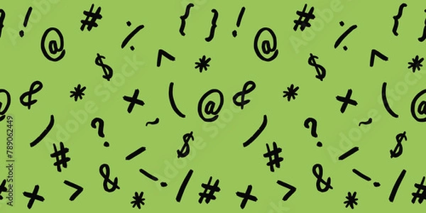 Fototapeta pattern with the image of keyboard symbols. Punctuation marks. Template for applying to the surface. pea background. Horizontal image.
