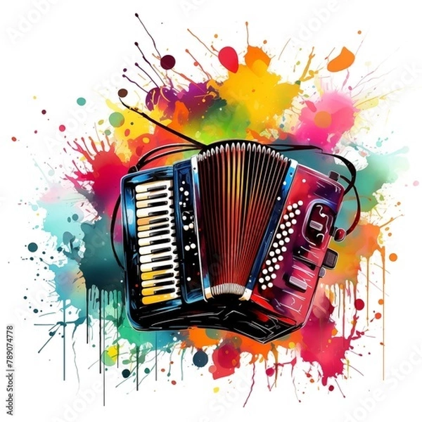 Fototapeta Abstract and colorful illustration of an accordion on a white background