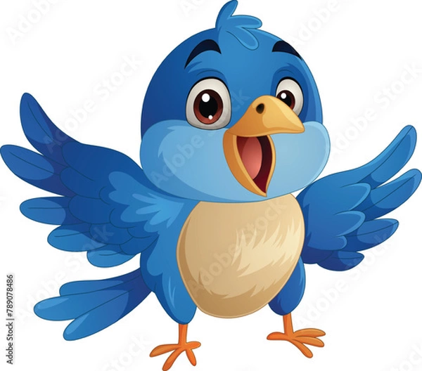 Obraz Blue bird cartoon moving on white background