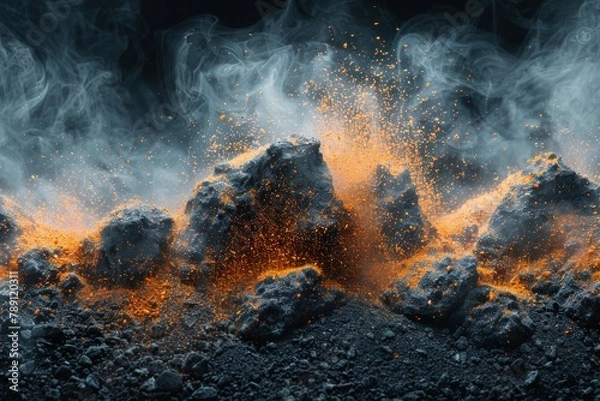 Obraz Capturing the raw power of nature, this image shows the contrast between the hot molten lava and cooler surrounding rocks