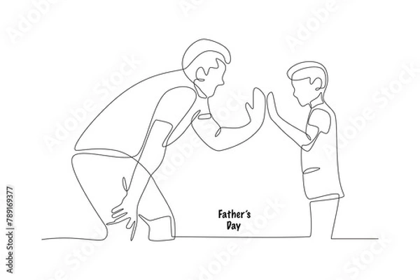 Fototapeta Father and son high-fiving. Fathers day concept one-line drawing