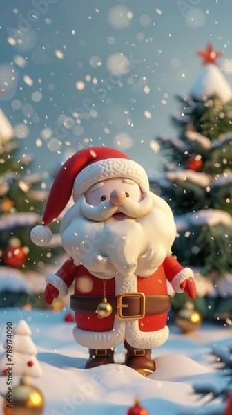 Fototapeta Santa Claus against a background of snow and Christmas trees.