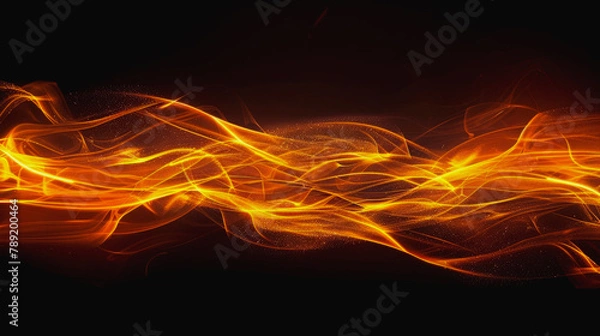 Fototapeta Abstract effect single orange-yellow line Curved shape on black background.