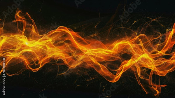Fototapeta Abstract effect single orange-yellow line Curved shape on black background.