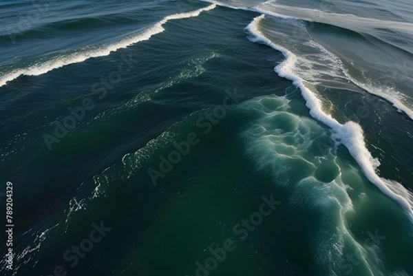 Fototapeta Waves of water of the river and the sea meet each other during high tide and low tide. Generative AI