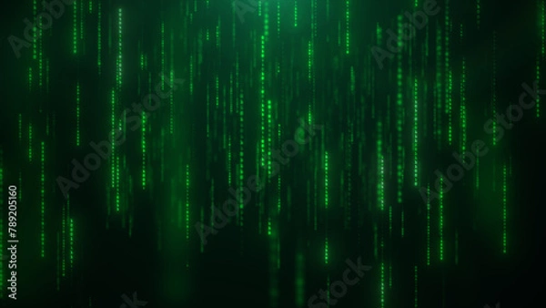 Fototapeta Abstract green digital binary code matrix rain wallpaper, symbolizing data, cybersecurity, and technology. 3d rendering
