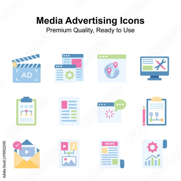 Obraz Get this creatively crafted unique icons of media advertising in modern style