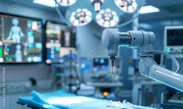 Fototapeta Robotic surgical operating room using artificial intelligence.