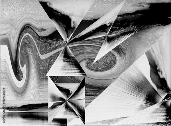Fototapeta horizontal abstract art design of storm clouds over water. surreal fantasy concept with swirls, squares and triangular shapes.