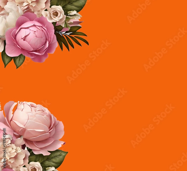 Obraz pink flower bouquet with dusty pink and cream roses, peonies, hydrangeas, and tropical leaves. Spring bouquets isolated on a transparent background. PNG, cutout,