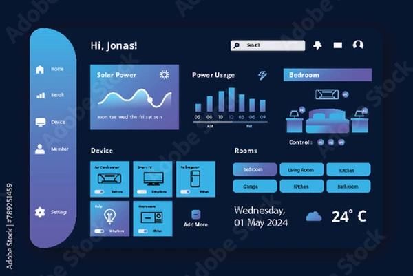 Fototapeta Smart UI Dashboard Template and Elements