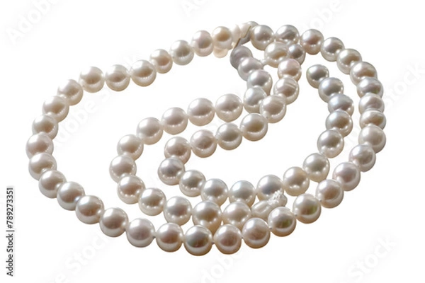 Fototapeta One elegant pearl necklace, laid out flat, isolated on transparent background 