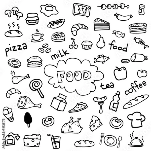 Fototapeta Food icons vector drawings drawn by hand.