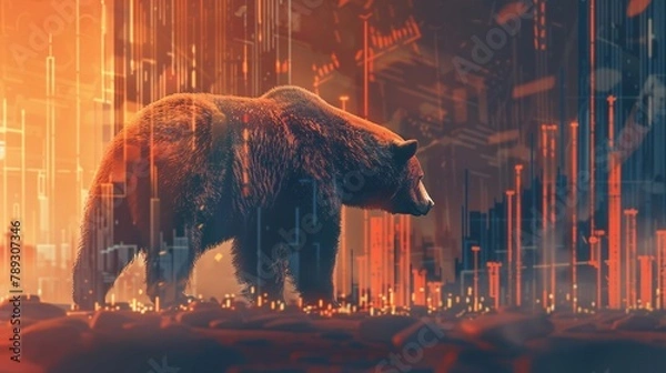 Fototapeta Elegant visualization of a thriving portfolio, dividends radiating growth, against the backdrop of fluctuating bear and bull stock markets
