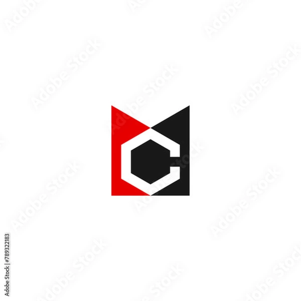 Fototapeta MC monogram logo with hexagon shape - red and black.