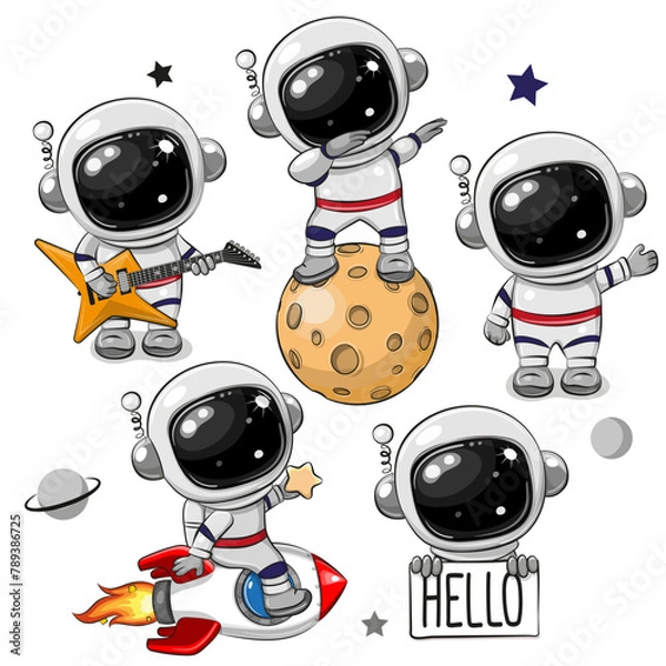 Obraz Cartoon space set of astronaut isolated on a white background