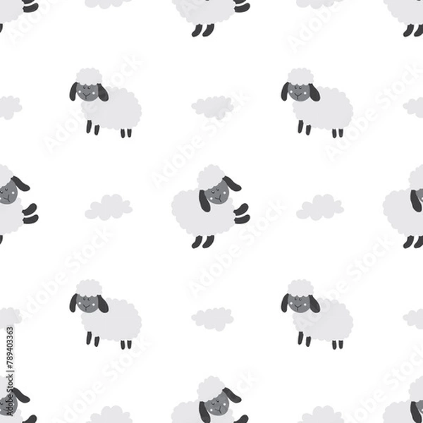 Fototapeta Cute Sheep Seamless Pattern, Cartoon Background vector Illustration