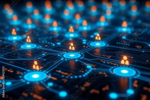 Fototapeta Blue glowing circuitry showcasing hightech digital connectivity and futuristic information flow