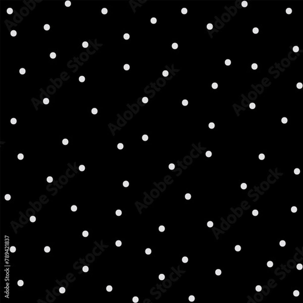 Fototapeta White polka dot chaotic on black seamles pattern