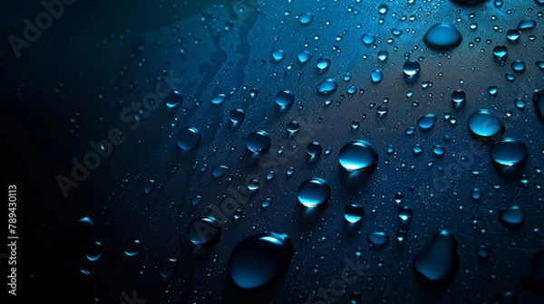 Obraz Blue waterdrops on a dark background
