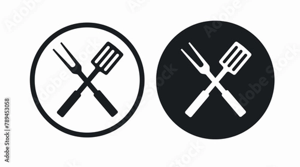 Obraz Barbecue icon. Vector black and white isolated illustration of barbecue or grill tools