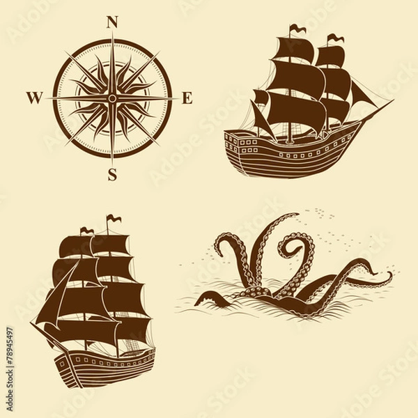 Fototapeta elements for design antique maps