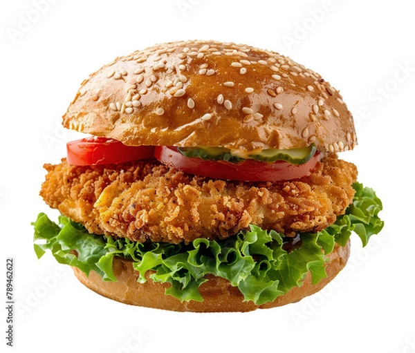 Obraz Breaded chicken sandwich isolated on transparent background