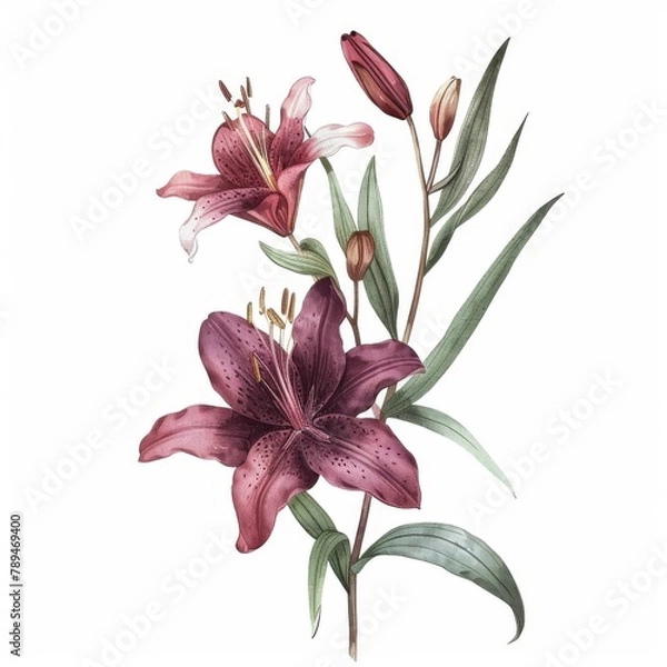 Fototapeta White space with lily bloom