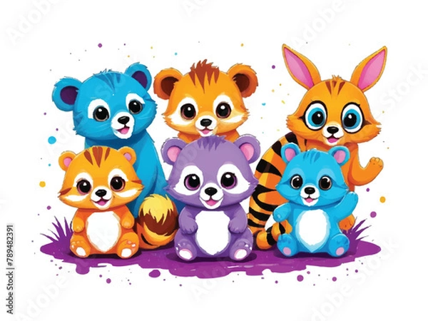 Obraz A happy group of cats cartoon character vector illustration