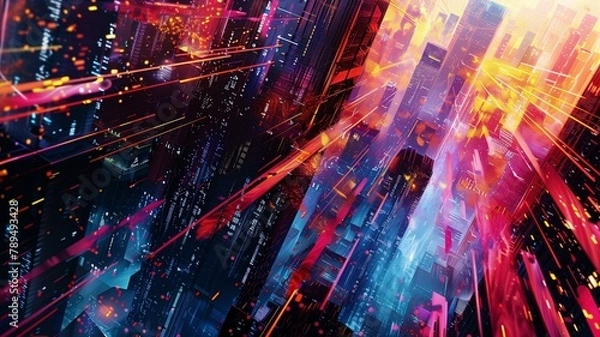 Fototapeta In the heart of a technologically advanced metropolis, a digital symphony unfolds. 

