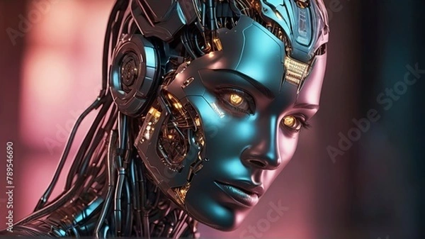 Fototapeta Artificial Intelligence Head Portrait With Intricate Parts Robotical New Woman Robot Background HD