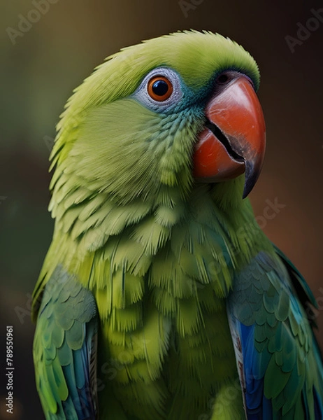 Fototapeta Beyond Nature: A Rose-ringed Parakeet in a Technicolored World (Ultra-Detailed Photo)