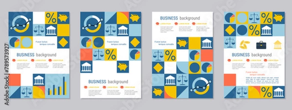 Fototapeta Business theme flyer vector template collection. Design for poster, booklet, brochure cover, card, coupon. A4 format