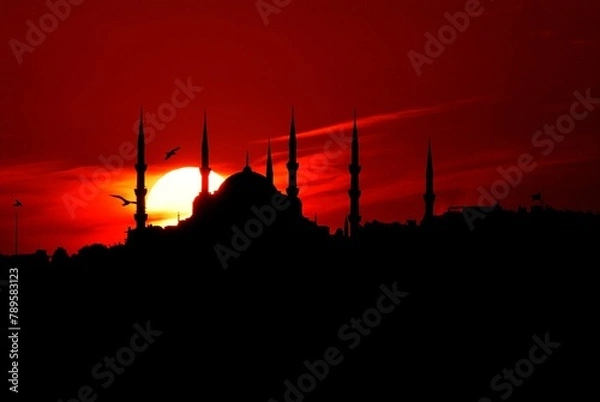 Obraz fascinating sunset and mosque silhouettes in istanbul