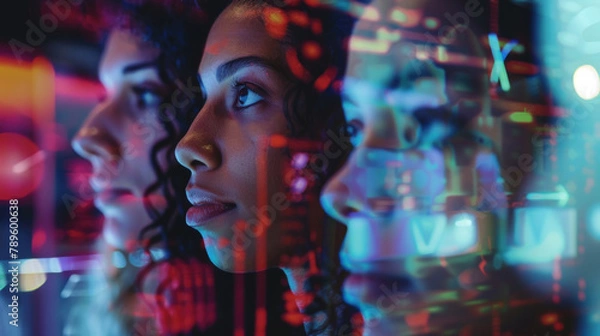 Fototapeta A group of women of diverse ages and ethnicities standing closely together, looking towards the camera