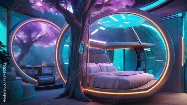 Obraz  Futuristic Bedroom with Nature View in a Sci-Fi Setting.
