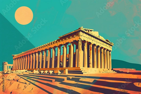 Obraz Parthenon, Athens Greece. contemporary style minimalist artwork collage illustration. Generative AI