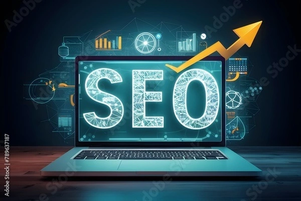 Obraz SEO growth depicted laptop represents search engine optimization progress