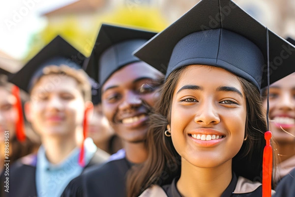 Fototapeta  Multicultural Graduates Smiling on Campus