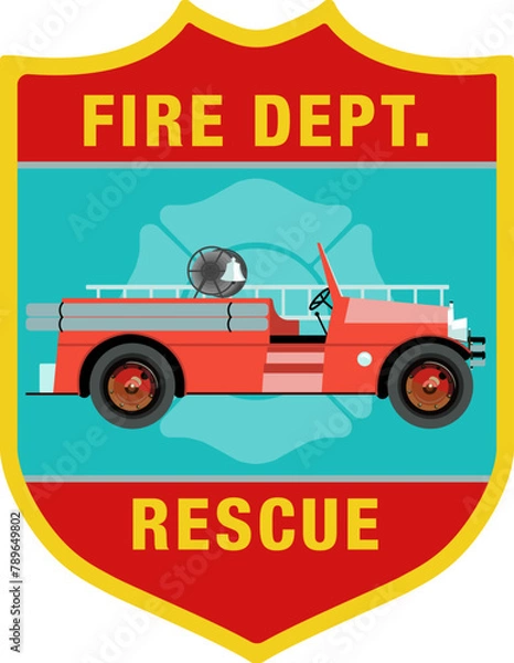 Obraz Fire Department Shield Patch Emblem with Fire Engine