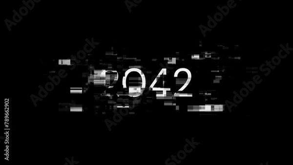 Fototapeta 3D rendering 2042 text with screen effects of technological glitches