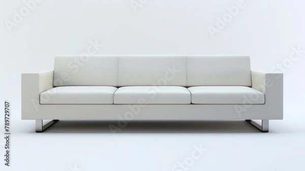 Fototapeta Elegant minimalist modern couch with multifunctional features, sleek lines, isolated on a pure white background, ideal for eco-friendly modern interiors