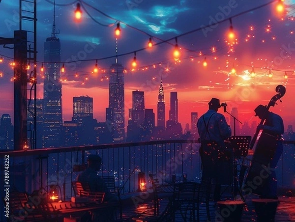 Fototapeta Classic New York City rooftop parties, skyline views and jazz, hidden gems, nights to remembeพ