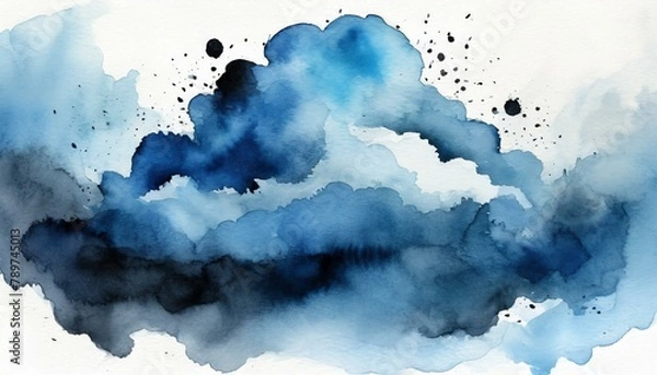 Fototapeta watercolor painting of a blue cloud on a white background with a black spot on the bottom of the image and a black spot on the top of the bottom of the image