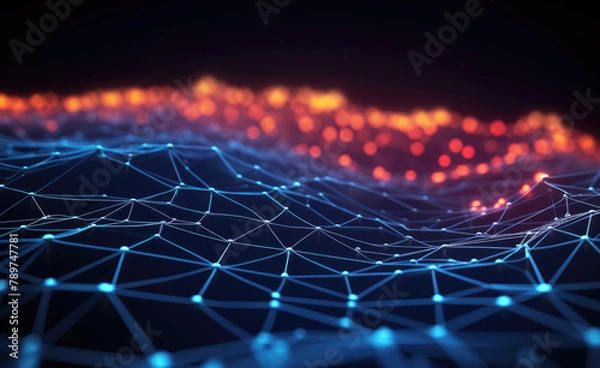 Fototapeta Digital abstract network connection of dots and lines technology background